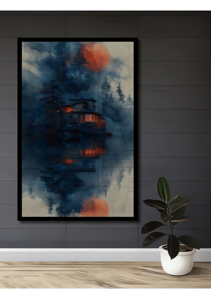 Çerçeve Görünümlü Gızemlı Orman Gölü Dekoratif Ahşap Mdf Ev Duvar Tablo Dikdörtgen Ev Duvar Tablo