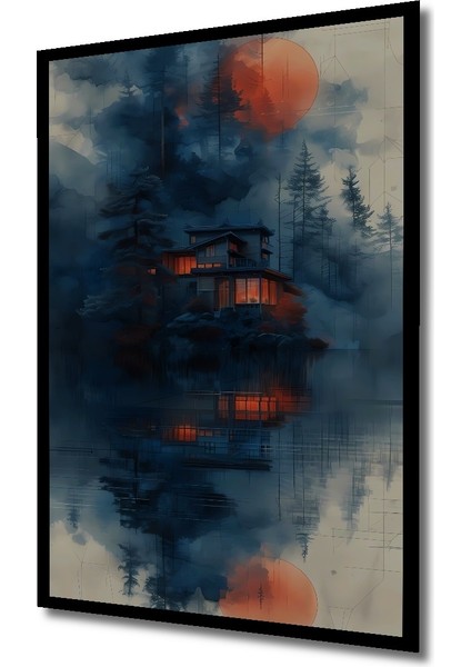 Çerçeve Görünümlü Gızemlı Orman Gölü Dekoratif Ahşap Mdf Ev Duvar Tablo Dikdörtgen Ev Duvar Tablo fiyatları