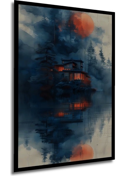 Çerçeve Görünümlü Gızemlı Orman Gölü Dekoratif Ahşap Mdf Ev Duvar Tablo Dikdörtgen Ev Duvar Tablo modelleri