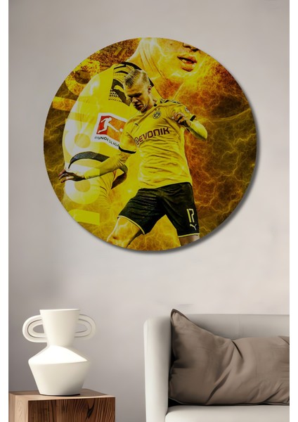 Futbolcu Erling Haaland Dekoratif Ahşap Mdf Ev/işyeri Duvar Tablo Yuvarlak Ev/işyeri Duvar Tablo