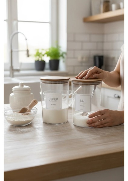 Ahşap Vakumlu Kapak Sert Plastik Un ve Şeker Kavanozu 2300 ml
