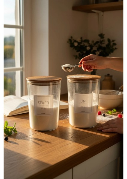 Ahşap Vakumlu Kapak Sert Plastik Un ve Şeker Kavanozu 2300 ml modelleri