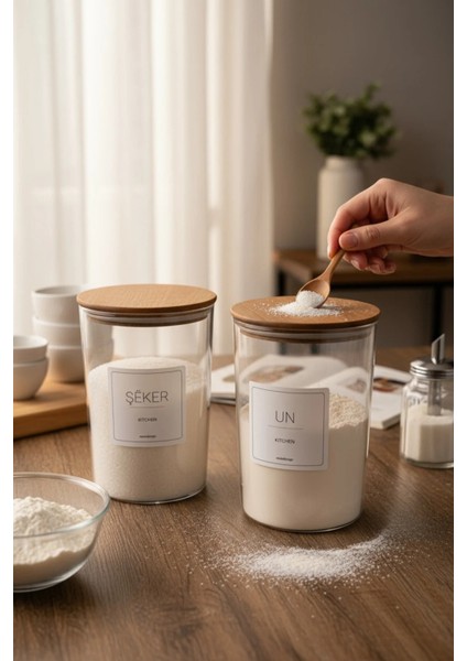 Ahşap Vakumlu Kapak Sert Plastik Un ve Şeker Kavanozu 2300 ml fırsatları