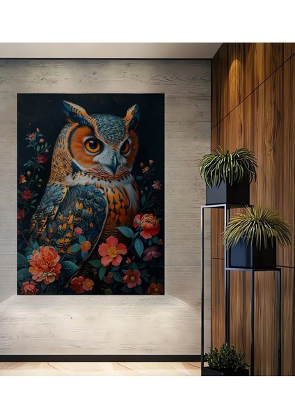 Baykuş Çiçekli Dekoratif Ahşap Mdf Ev/işyeri Duvar Tablo Dikdörtgen Ev/işyeri Duvar Tablo