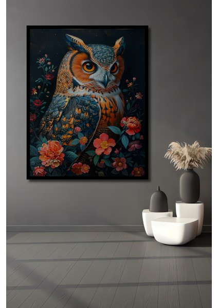 Çerçeve Görünümlü Baykuş Çiçekli Dekoratif Ahşap Mdf Ev Duvar Tablo Dikdörtgen Ev Duvar Tablo