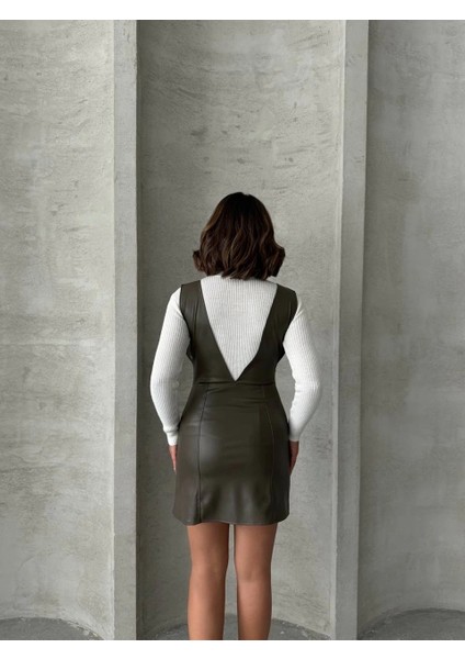 Deri Jile Elbise Haki W24796