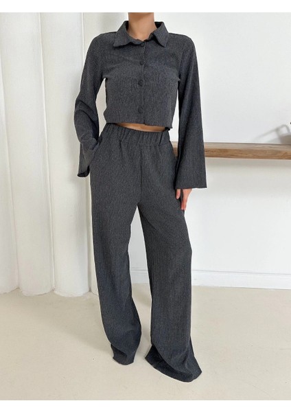 Gömlek Yaka Kaplama Düğmeli Takım Antrasit ST265866