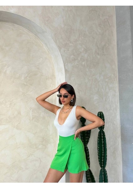 Kapaklı Şort Etek Yeşil S24901 indirimleri