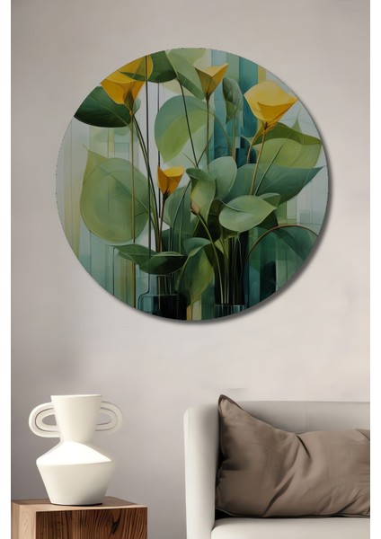 Sarı Çiçekler Dekoratif Ahşap Mdf Ev/işyeri Duvar Tablo Yuvarlak Ev/işyeri Duvar Tablo