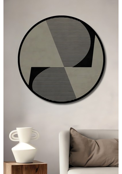 Çerçeve Görünümlü Soyut Sanat Geometrik Ahşap Mdf Dekoratif Ev Duvar Tablo Yuvarlak Ev Duvar Tablo