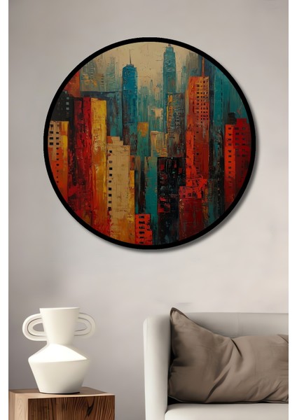 Çerçeve Görünümlü Renkli Gökyüzü Dekoratif Ahşap Mdf Ev Duvar Tablo Yuvarlak Ev Duvar Tablo