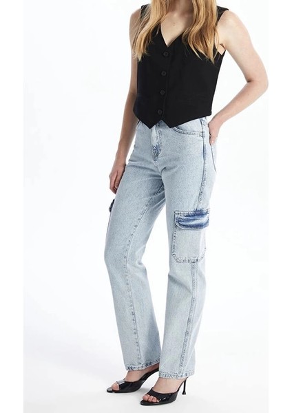 Kargo Cep Kar Yıkama Jeans Pantolon