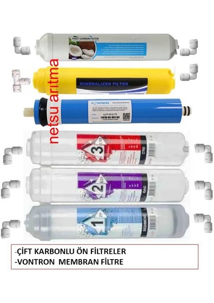 - Vontron membranlı,Tüm kapalı kasa su arıtma filtresi,6 lı filtre seti