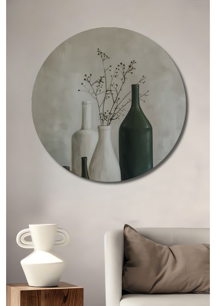 Zarif Vazo Kompozisyonu Dekoratif Ahşap Mdf Ev/işyeri Duvar Tablo Yuvarlak Ev/işyeri Duvar Tablo