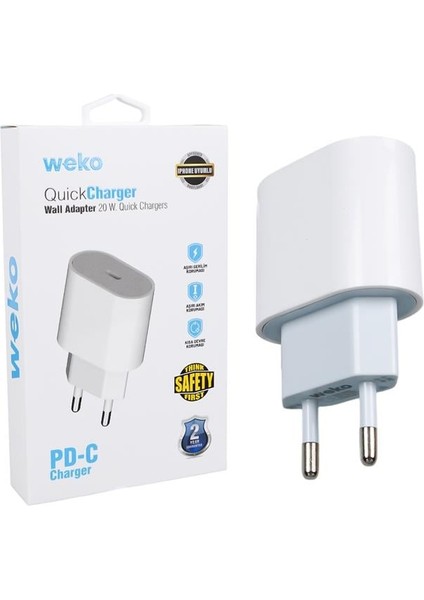 Weko Wk-26524 Beyaz Pd 20 Watt Iphone Type-c Hızlı Şarj Başlığı