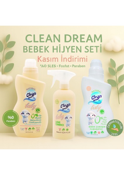 Bebek Hijyen Seti 3’lü | Bebek Çamaşır Temizleyici 1,05 L + Bebek Çamaşır Yumuşatıcı Pudra Kokulu 1,05 L + Bebek Leke Çıkarıcı 500 ml