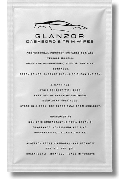 Glanzor Tek Kullanımlık Torpido ve Trim Parlatıcı Mendil – Plastik Parça Bakım, Uv Koruyucu, Restore Edici 10 Adet fiyatları