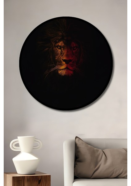 Çerçeve Görünümlü Aslan Portresi Ahşap Mdf Dekoratif Ev Duvar Tablo Yuvarlak Ev Duvar Tablo