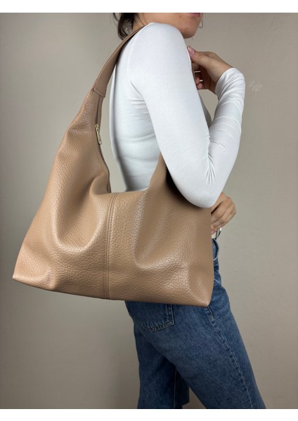 Kadın Suni Deri Taba Kapitone Dokulu Maxi Boy Omuz Çantası