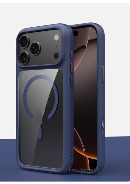 Apple iPhone 17 Pro Uyumlu Kılıf Magsafe Wireless Şarj Özellikli Tam Koruma Kenarı Renkli Arkası Şeffaf Silikon Ege Kapak