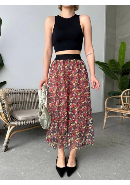 Baskılı Astarlı Uzun Etek modelleri