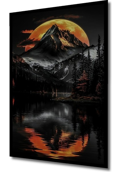 Çerçeve Görünümlü Ateşli Gün Batımı Dağ Manzarası Ahşap Mdf Dekoratif Tablo Dikdörtgen Tablo fiyatları