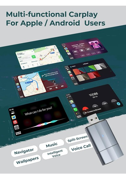 Carplay Type-C/usb Kablosuz Android Otomatik Akıllı Dongle 2'si 1 Arada Adaptör 5.8ghz Wifi