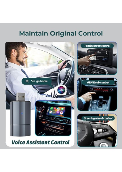 Carplay Type-C/usb Kablosuz Android Otomatik Akıllı Dongle 2'si 1 Arada Adaptör 5.8ghz Wifi