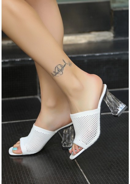 Akva Beyaz Triko Şeffaf Topuklu Terlik fırsatları