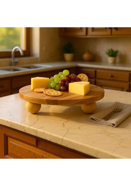 Bambu Top Ayaklı Sunumluk 25X25 cm – Şık Pasta & Tatlı Kahvaltı Servis Tabağı