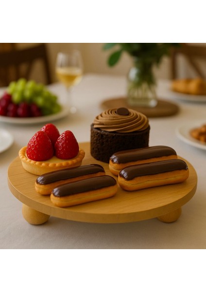 Bambu Top Ayaklı Sunumluk 25X25 cm – Şık Pasta & Tatlı Kahvaltı Servis Tabağı modelleri