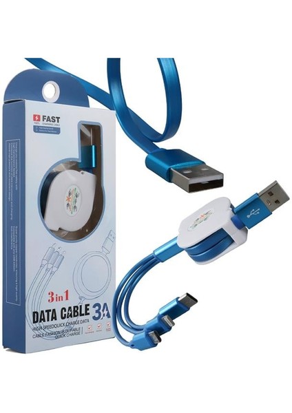 Pm-26347 3 In 1 Mavi Şarj Kablosu
