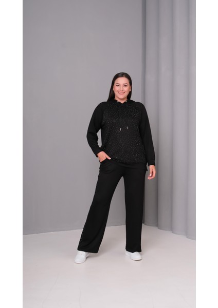 Kadın Büyük Beden Sho Kumaş Taş Detay Kapüşonlu Eşofman Takımı fiyatları