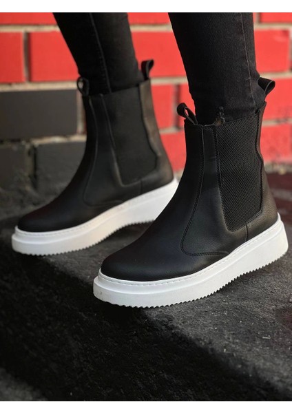KB-0992 Siyah Cilt Yüksek Taban Lastikli Erkek Bot