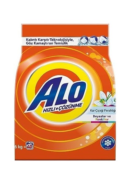 Alo 6 kg Kar Çiçeği Ferahlğı Beyazlar ve Renkliler Hızlı Çözülme Toz Deterjan fiyatları