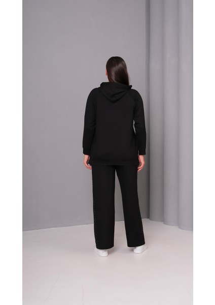 Kadın Büyük Beden Sho Kumaş Taş Detay Kapüşonlu Eşofman Takımı fırsatları
