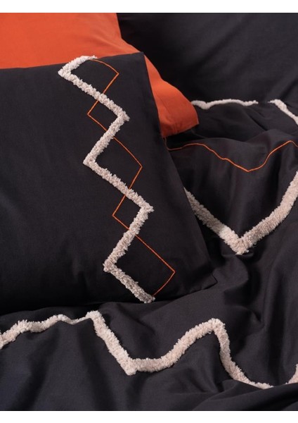 Puff Nakışlı Ranforce Çift Kişilik Nev Takımı Mirely Siyah Kiremit modelleri