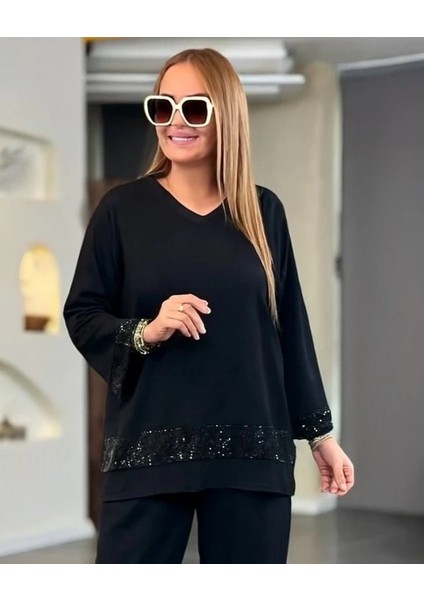 Mdb Kadın Uzun Kollu V Yakalı Pulpayet Viskon Iki Iplik Bluz ve Pantolon Takım fiyatları