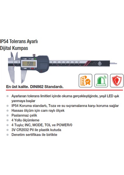 IP54 Tolerans Ayarlı Dijital Kumpas 150MM