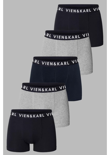 Erkek Siyah Gri Lacivert Paket Düz Likralı Boxer Şort 5’li