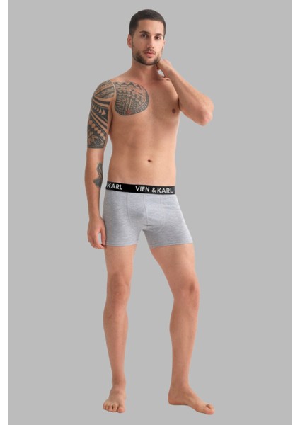 Erkek Siyah Gri Lacivert Paket Düz Likralı Boxer Şort 5’li