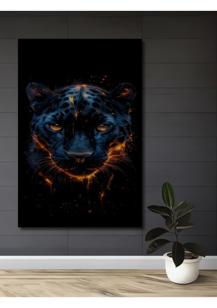 Çerçeve Görünümlü Ateşli Kara Panter Ahşap Mdf Dekoratif Ev Duvar Tablo Dikdörtgen Ev Duvar Tablo
