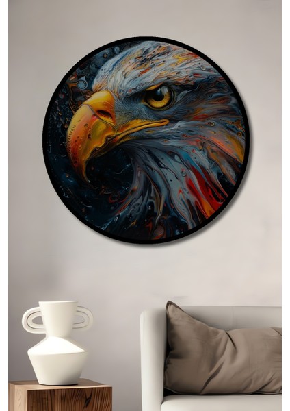 Çerçeve Görünümlü Kartal Gücü Dekoratif Ahşap Mdf Işyeri Duvar Tablo Yuvarlak Işyeri Duvar Tablo