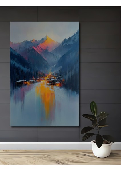 Dağ Eteğinde Günbatımı Dekoratif Ahşap Mdf Ev/işyeri Duvar Tablo Dikdörtgen Ev/işyeri Duvar Tablo