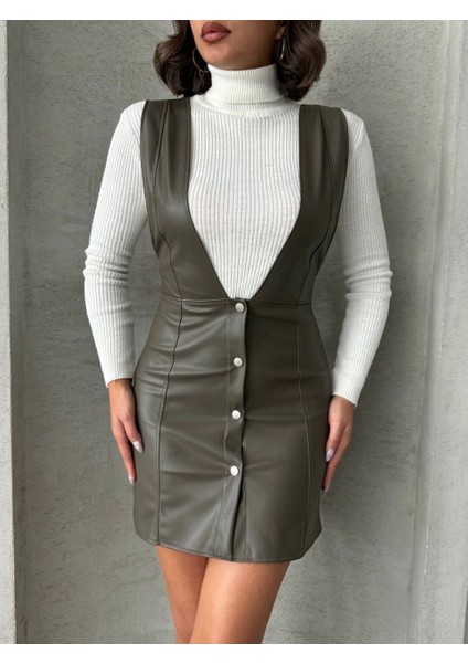 Deri Jile Elbise Haki W24796