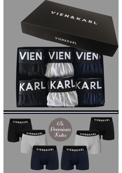 Erkek Siyah Gri Lacivert 6’lı Kutu Düz Likralı Boxer Şort