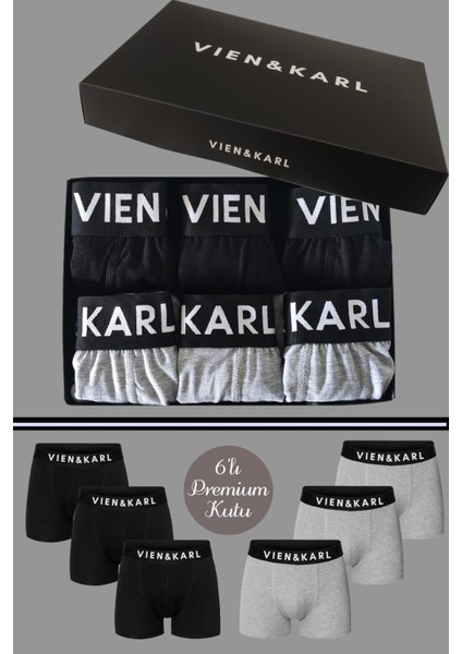 Erkek Siyah Gri 6’lı Kutu Düz Likralı Boxer Şort