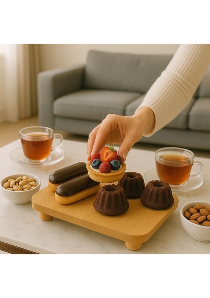 Bambu Top Ayaklı Sunumluk Kare 25X25 cm – Şık Pasta & Tatlı Kahvaltı Servis Tabağı fiyatları