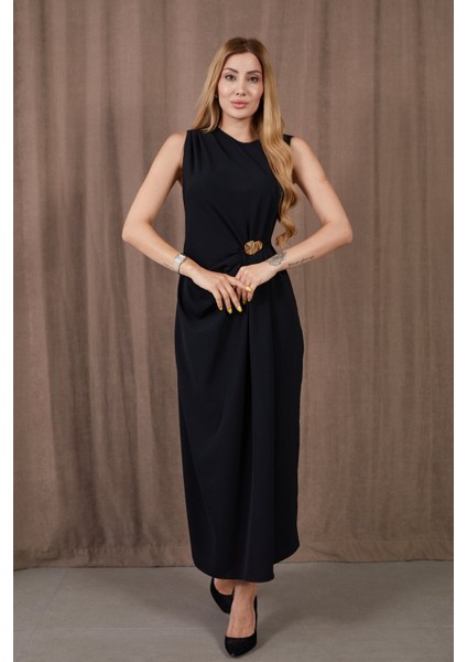 Kadın Kalın Askılı Yırtmaçlı Linda Kumaş Elbise indirimleri