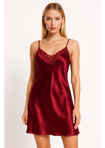Premium Bordo Saten Dantelli Gecelik Sabahlık Takımı – Şık Ikili Set fiyatları